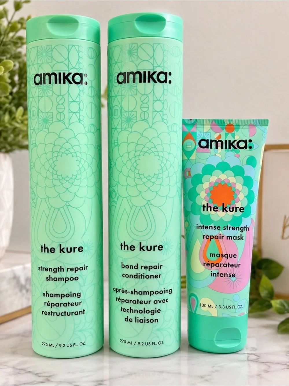 Amika The Kure Repair Shampoo Conditioner Mask 3pc Set